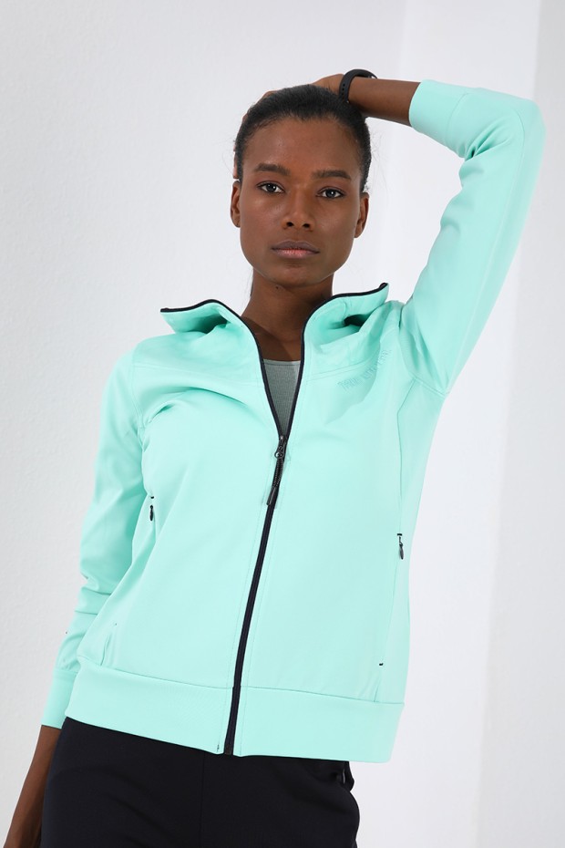 Mint Yeşil - Lacivert Dalgıç Kumaş Standart Kalıp Jogger Kadın Eşofman Takımı - 95273