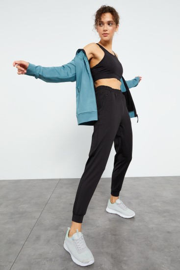 Mint Yeşil - Siyah Dalgıç Kumaş Standart Kalıp Jogger Kadın Eşofman Takımı - 95273 