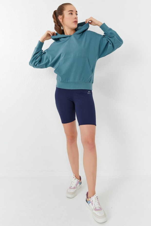 Mint Yeşili Balon Kol Kapüşonlu Kadın Oversize Sweatshirt - 97156