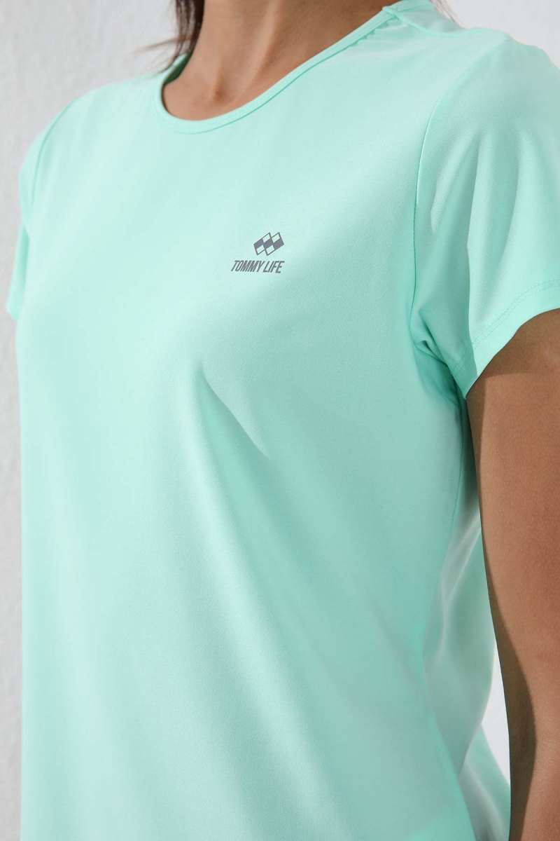 Mint Yeşili Basic Kısa Kol Standart Kalıp O Yaka Kadın T-Shirt - 97144