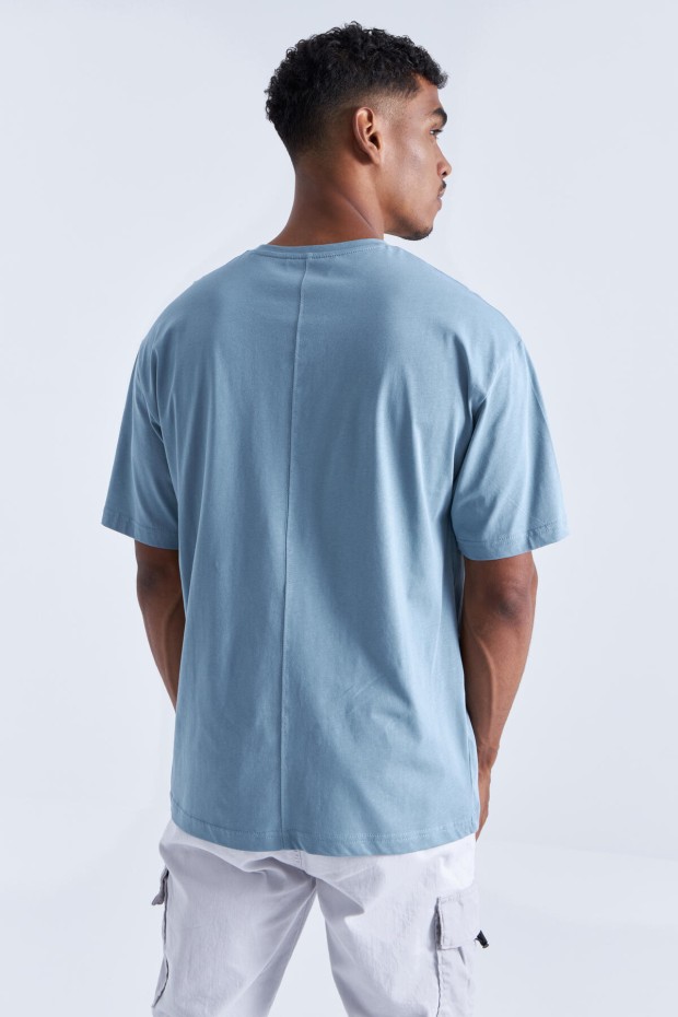 Mint Yeşili Baskı Detaylı O Yaka Erkek Oversize T-Shirt - 88093