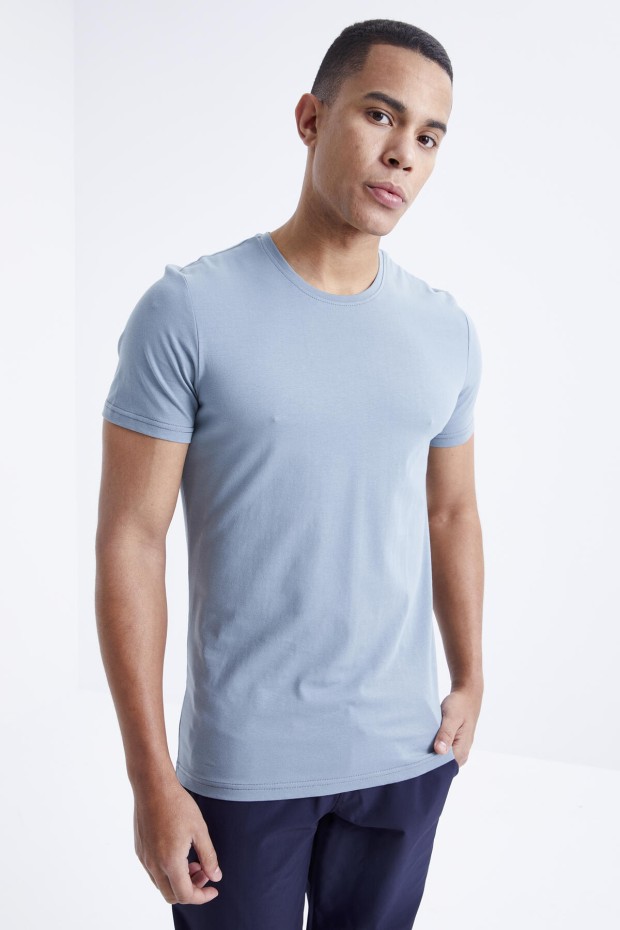 Mint Yeşili Erkek Basic Kısa Kol Standart Kalıp O Yaka T-shirt - 87911