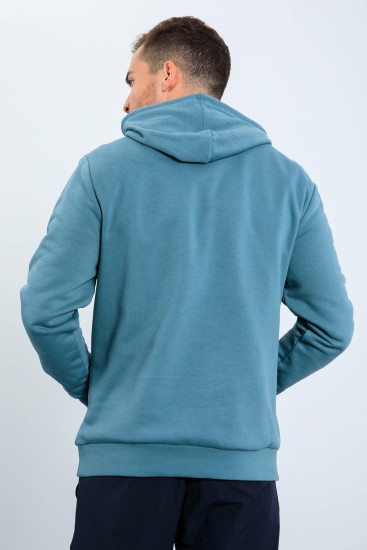 Mint Yeşili Kaplan Baskılı Kapüşonlu Rahat Form Erkek Sweatshirt - 88036 - Thumbnail