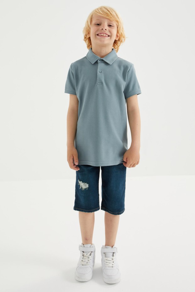 Mint Yeşili Klasik Kısa Kollu Polo Yaka Erkek Çocuk T-Shirt - 10962