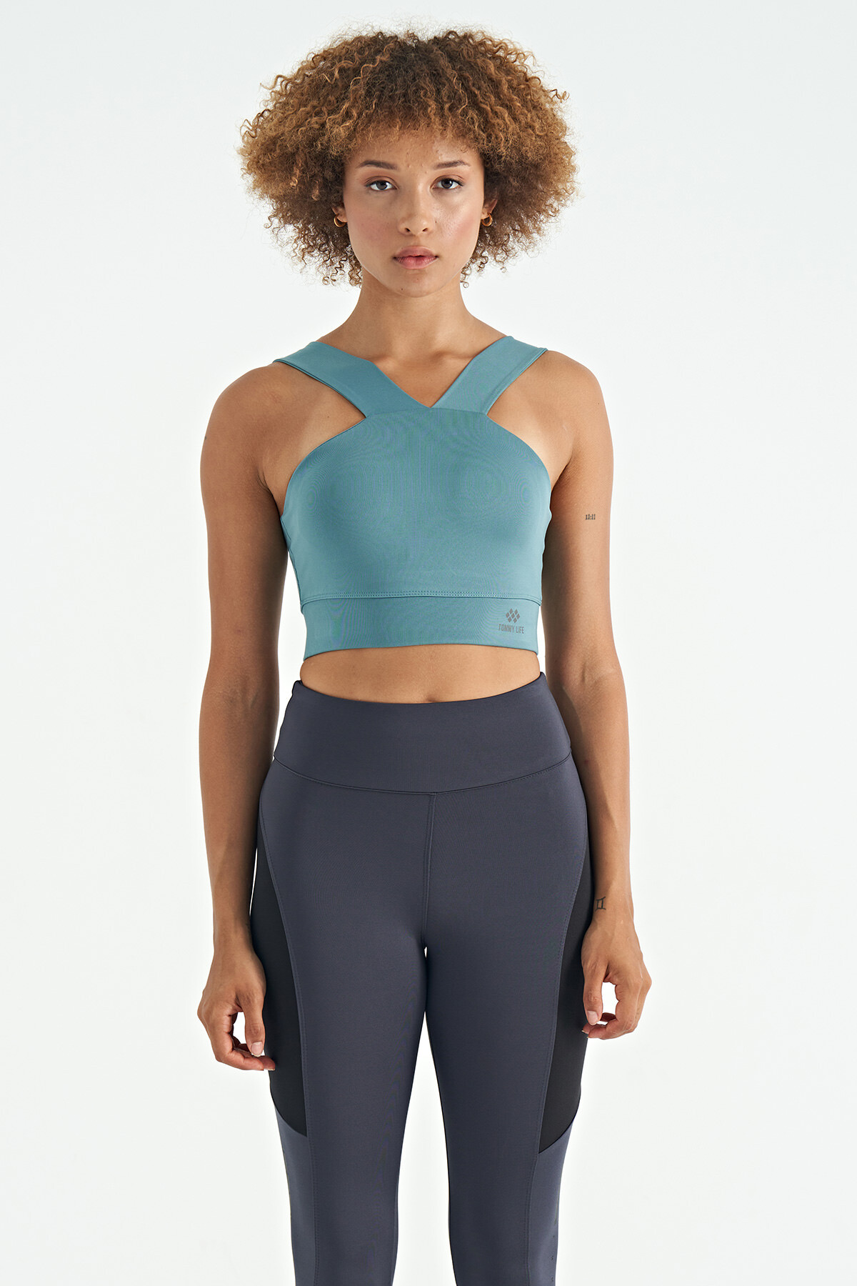 Mint Yeşili Logo Baskılı Dar Kalıp Dalgıç Kumaş Kadın Büstiyer - 97259 - TOMMYLIFE