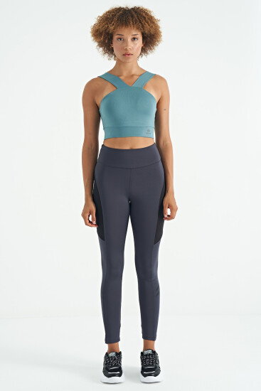 Mint Yeşili Logo Baskılı Dar Kalıp Dalgıç Kumaş Kadın Büstiyer - 97259 - TOMMYLIFE (1)