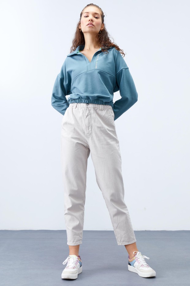 Mint Yeşili Polo Yaka Etek Ucu Büzgülü Kadın Oversize Sweatshirt - 97180