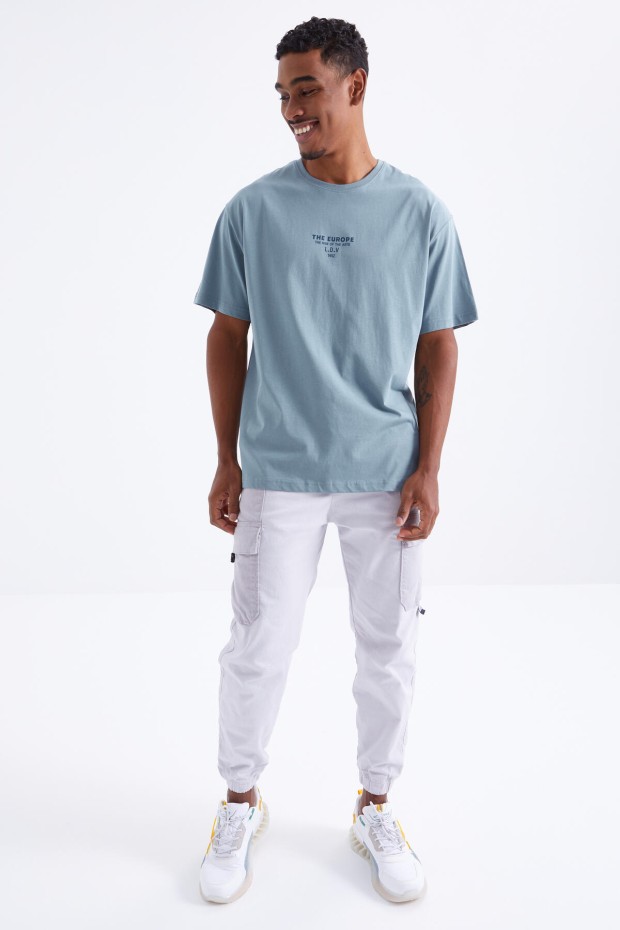 Mint Yeşili Sırt Baskılı O Yaka Erkek Oversize T-shirt - 88091 - 3