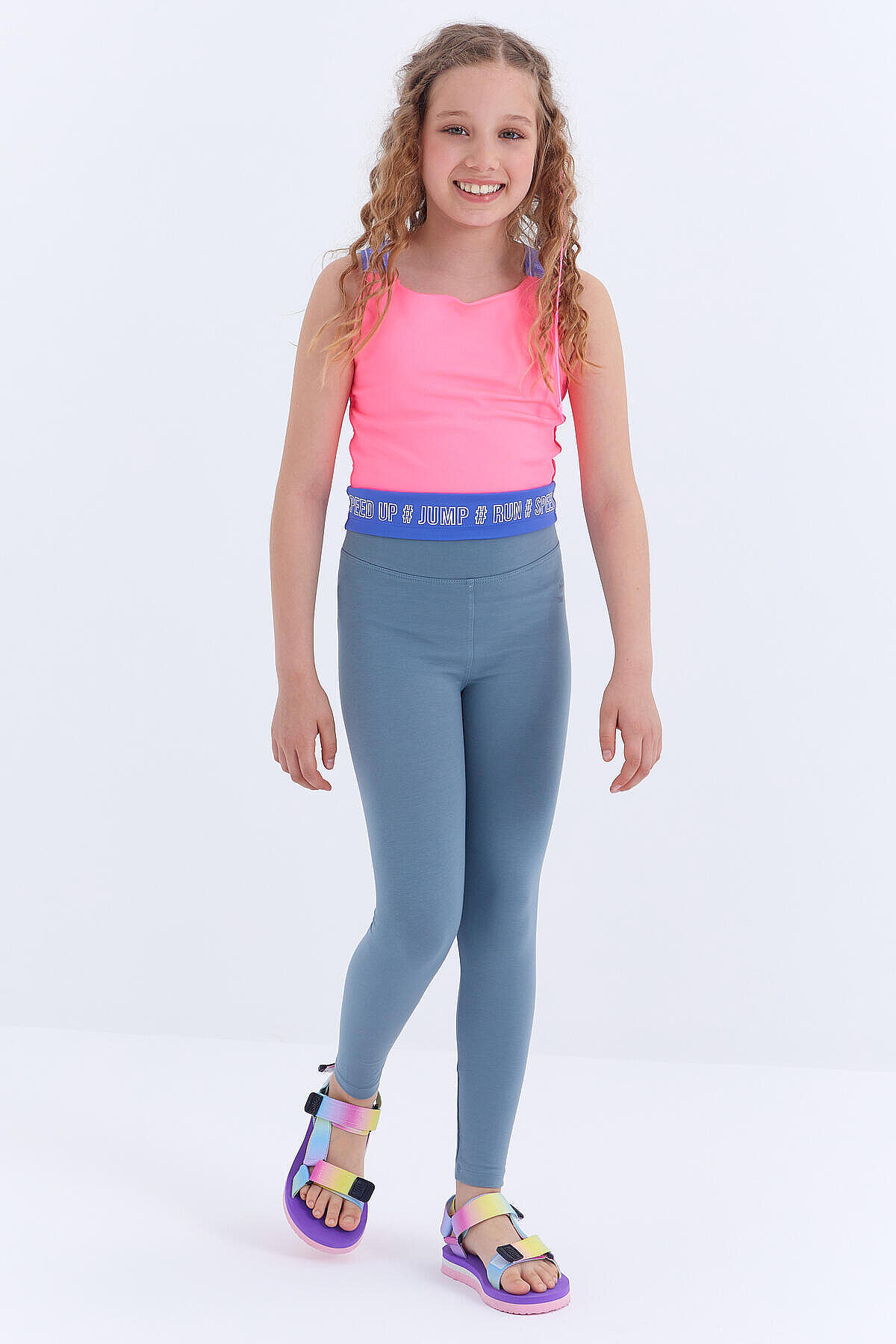 Mint Yeşili Yüksek Bel Dar Paça Kız Çocuk Tayt - 75047 - TOMMYLIFE (1)