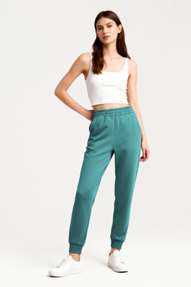 Mint Yeşili Yüksek Bel Jogger Rahat Form Manşetli Kadın Eşofman Alt - 94561 - 2