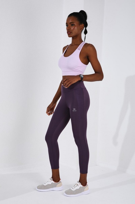Mor Yüksek Bel Toparlayıcı Slim Fit Dar Paça Kadın Tayt - 94568 