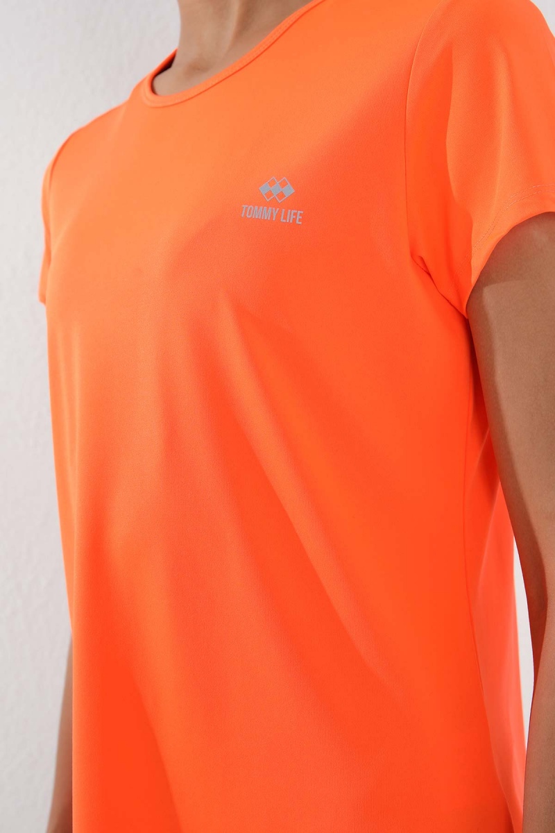 Neon Oranj Basic Kısa Kol Standart Kalıp O Yaka Kadın T-Shirt - 97144