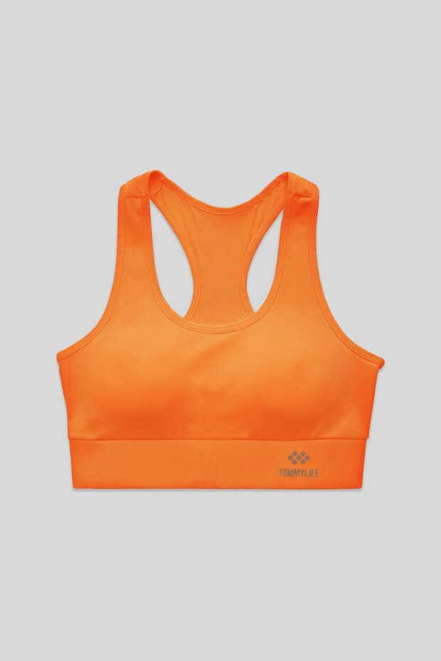 Neon Oranj Sırt Detaylı Dar Kalıp U Yaka Kadın Spor Büstiyer - 97120 - 1