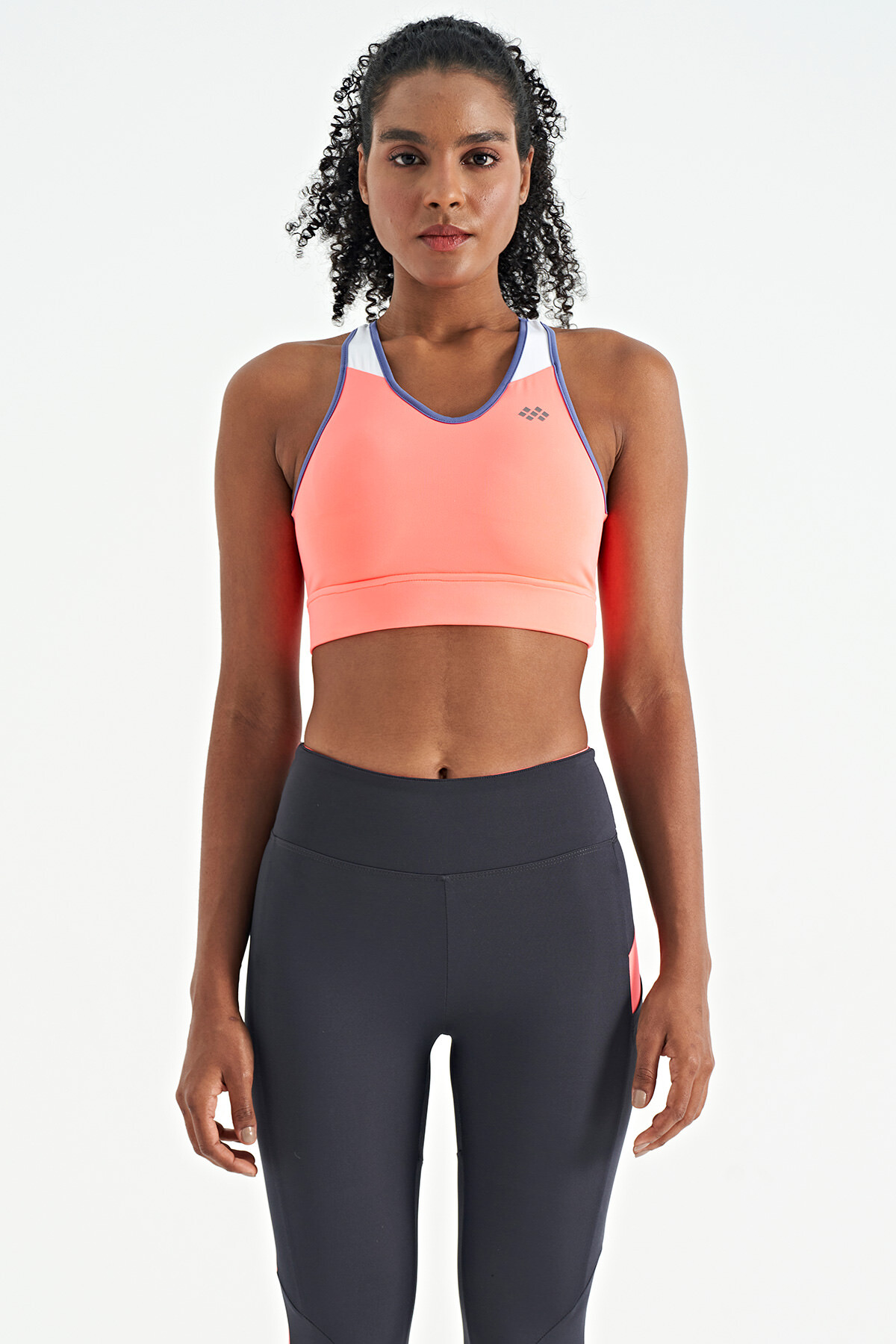 Neon Pembe Renk Bloklu Sırt Baskı Detaylı Dar Kalıp Kadın Büstiyer - 97253 - TOMMYLIFE