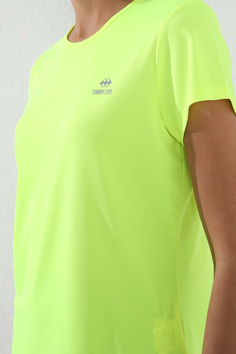 Neon Sarı Basic Kısa Kol Standart Kalıp O Yaka Kadın T-Shirt - 97144