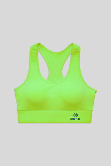 Neon Sarı Sırt Detaylı Dar Kalıp U Yaka Kadın Spor Büstiyer - 97120 