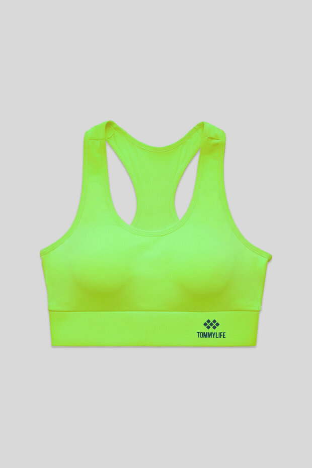 Neon Sarı Sırt Detaylı Dar Kalıp U Yaka Kadın Spor Büstiyer - 97120 - 1