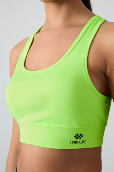 Neon Sarı Sırt Detaylı Dar Kalıp U Yaka Kadın Spor Büstiyer - 97120 - TOMMYLIFE (1)