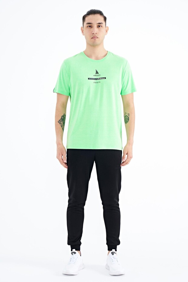 Neon Yeşil Baskılı O Yaka Standart Kalıp Erkek T-shirt - 88212