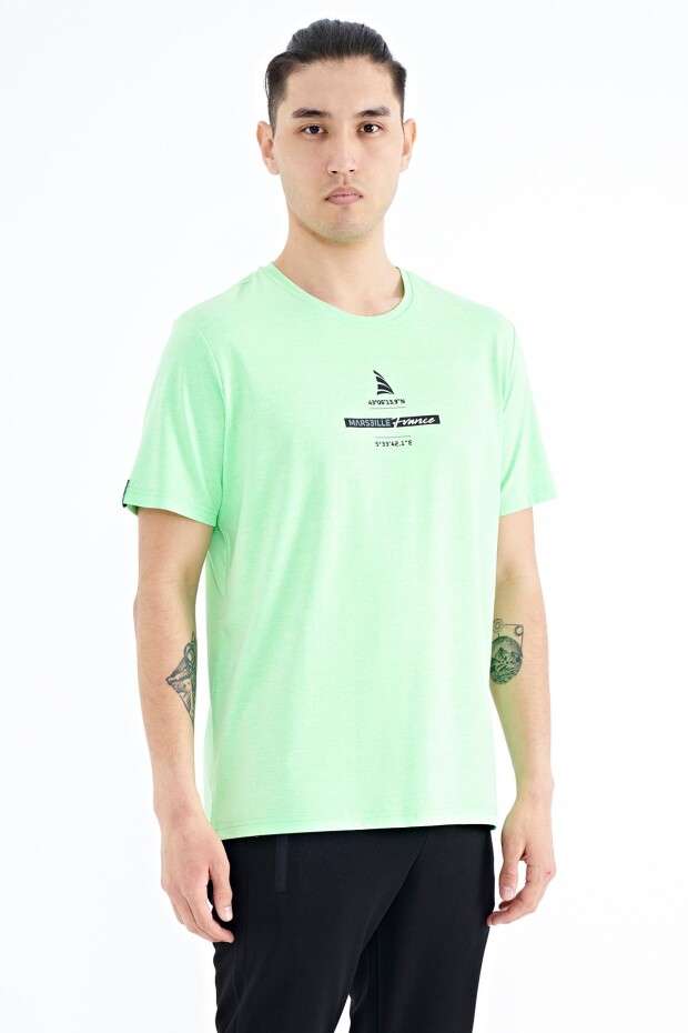 Neon Yeşil Baskılı O Yaka Standart Kalıp Erkek T-shirt - 88212