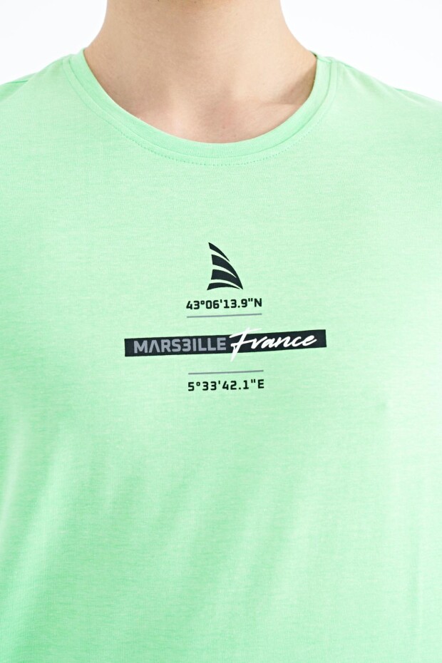 Neon Yeşil Baskılı O Yaka Standart Kalıp Erkek T-shirt - 88212