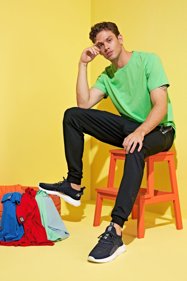 Neon Yeşil Erkek Basic Kısa Kol Standart Kalıp O Yaka T-shirt - 87911