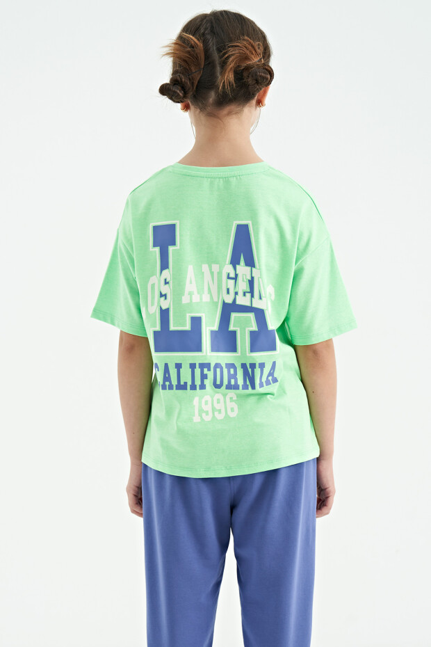 Neon Yeşil Ön Arka Baskılı O Yaka Oversize Kısa Kollu Kız Çocuk T-Shirt - 75127