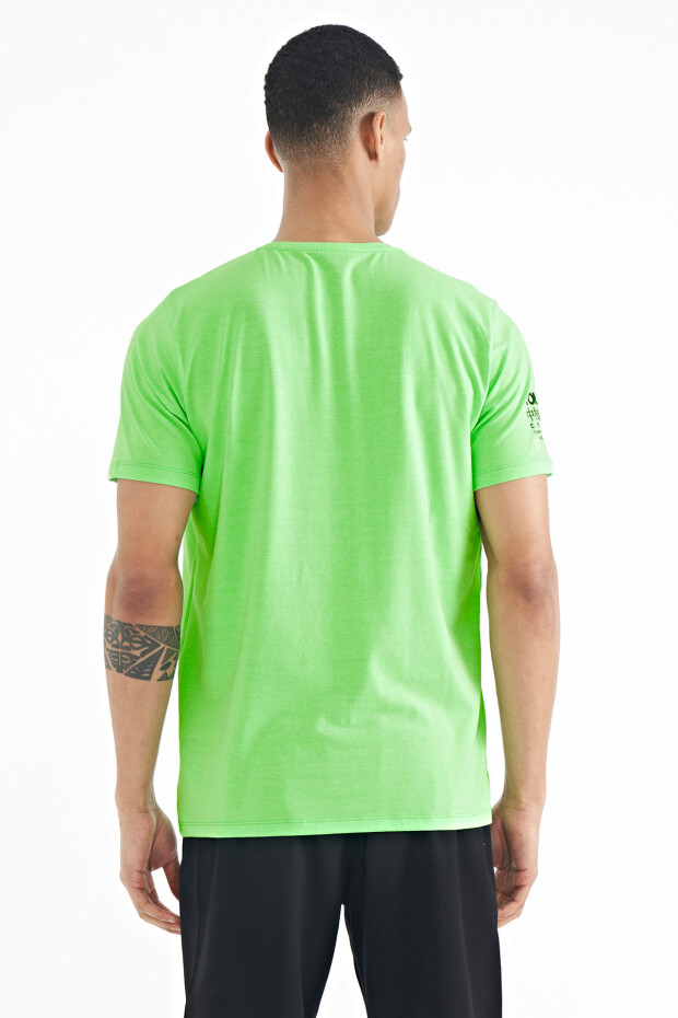 Neon Yeşil Ön Ve Kol Baskı Detaylı Standart Form O Yaka Erkek T-shirt - 88213