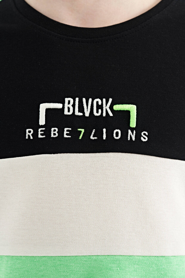 Neon Yeşil Renk Geçişli Nakışlı Oversize Erkek Çocuk T-Shirt - 11159 - 10