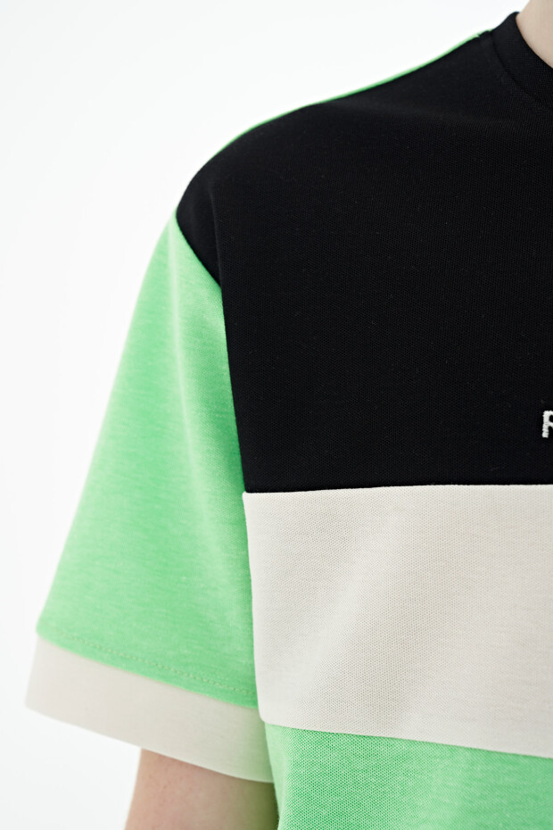 Neon Yeşil Renk Geçişli Nakışlı Oversize Erkek Çocuk T-Shirt - 11159 - 4