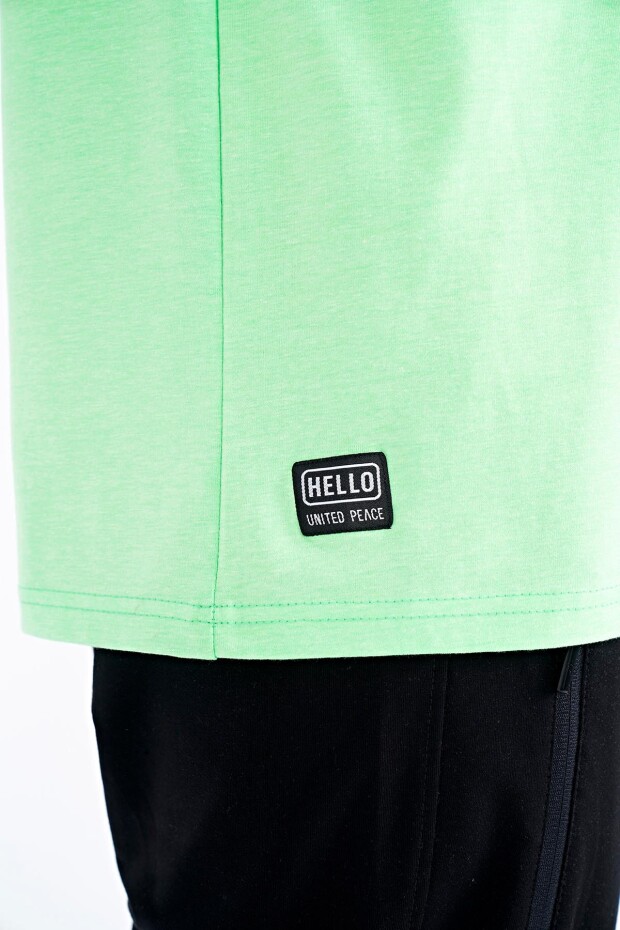 Neon Yeşil Yazı Desen Baskılı Standart Kalıp O Yaka Erkek T-Shirt - 88172