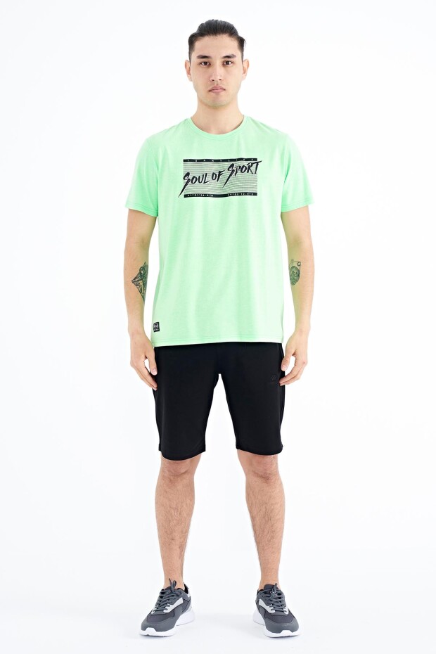Neon Yeşil Yazı Desen Baskılı Standart Kalıp O Yaka Erkek T-Shirt - 88172