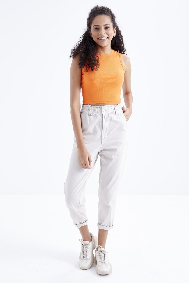 Oranj Basic Kolsuz O Yaka Kadın Crop Top Atlet - 97204