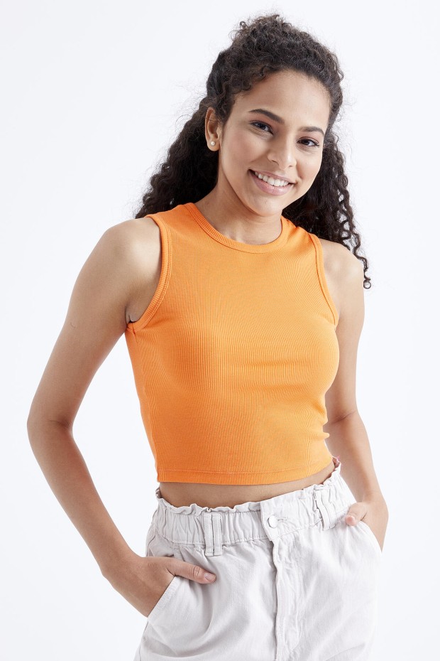 Oranj Basic Kolsuz O Yaka Kadın Crop Top Atlet - 97204