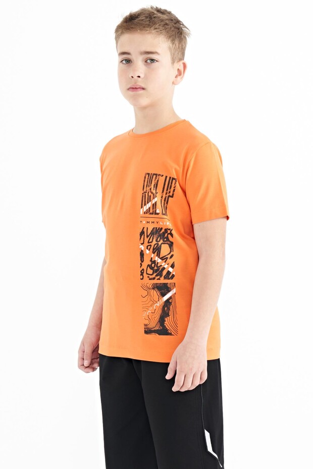 Oranj Baskı Detaylı O Yaka Standart Kalıp Erkek Çocuk T-Shirt - 11104