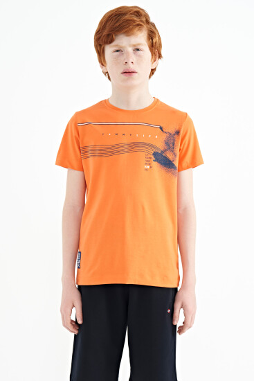 Oranj Baskı Detaylı Standart Kalıp O Yaka Erkek Çocuk T-Shirt - 11133 