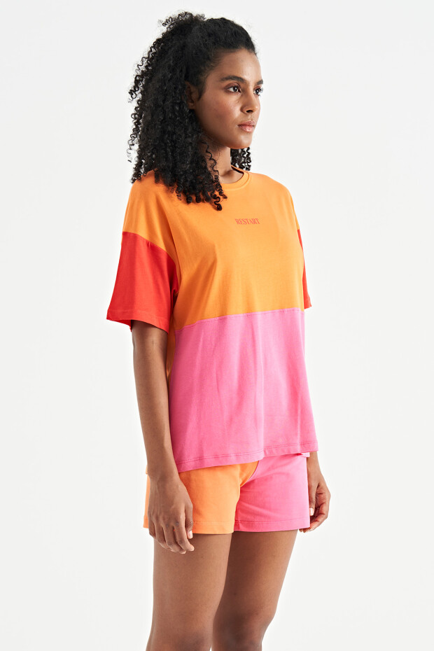 Oranj Çok Renkli O Yaka Oversize Kadın Basic T-Shirt - 02309