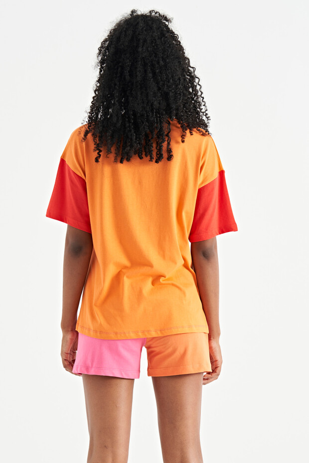 Oranj Çok Renkli O Yaka Oversize Kadın Basic T-Shirt - 02309