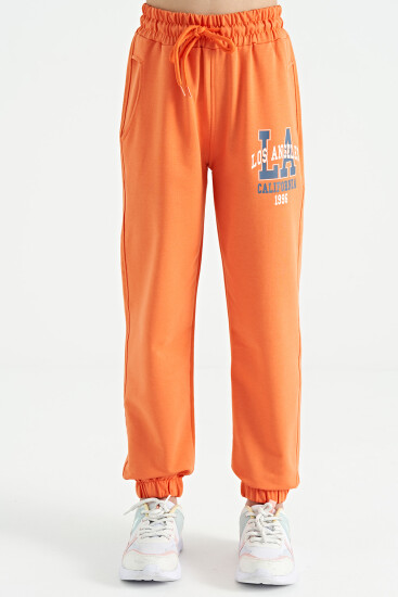 Oranj Yazı Nakışlı Standart Kalıp Jogger Kız Çocuk Eşofman Alt - 75120 