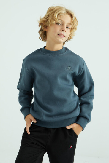 Orman Yeşili Basic O Yaka Standart Kalıp Erkek Çocuk Sweatshirt - 10990 