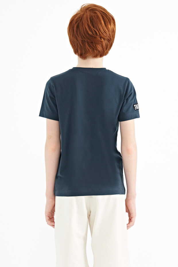 Orman Yeşili Baskı Detaylı O Yaka Standart Kalıp Erkek Çocuk T-Shirt - 11104