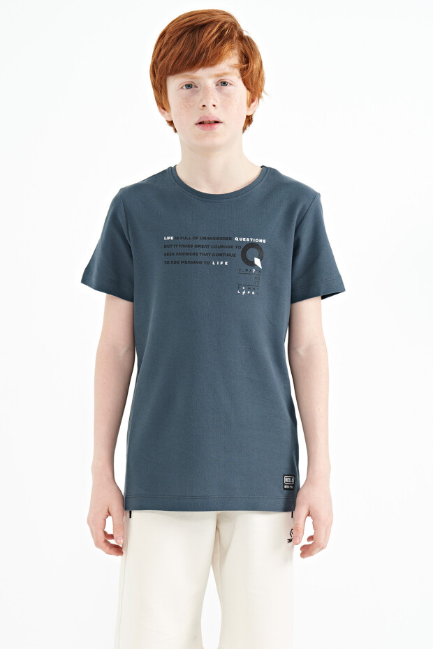 Orman Yeşili Baskı Detaylı O Yaka Standart Kalıp Erkek Çocuk T-Shirt - 11145 - 1