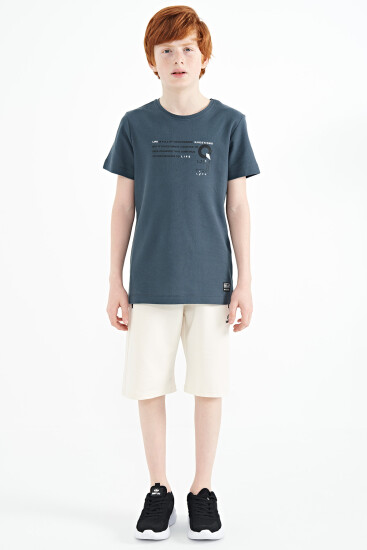 Orman Yeşili Baskı Detaylı O Yaka Standart Kalıp Erkek Çocuk T-Shirt - 11145 - TOMMYLIFE (1)