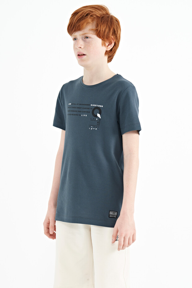 Orman Yeşili Baskı Detaylı O Yaka Standart Kalıp Erkek Çocuk T-Shirt - 11145 - 4
