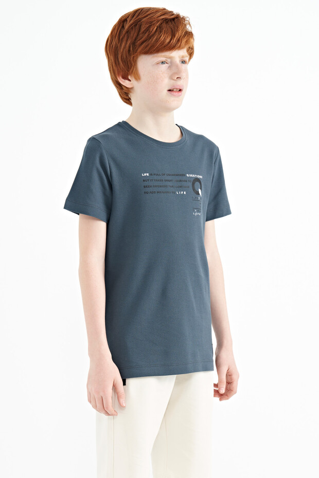 Orman Yeşili Baskı Detaylı O Yaka Standart Kalıp Erkek Çocuk T-Shirt - 11145 - 6