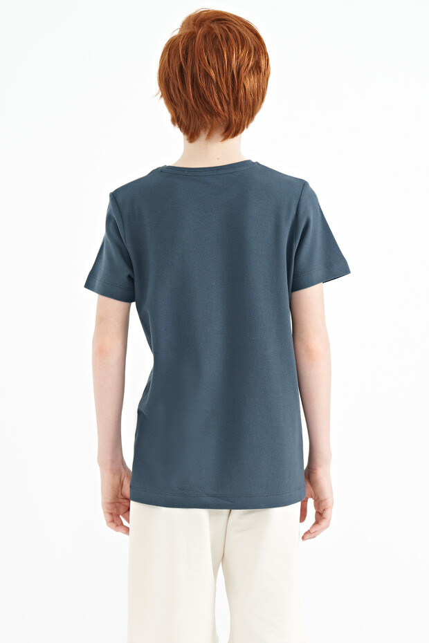 Orman Yeşili Baskı Detaylı O Yaka Standart Kalıp Erkek Çocuk T-Shirt - 11145 - 8