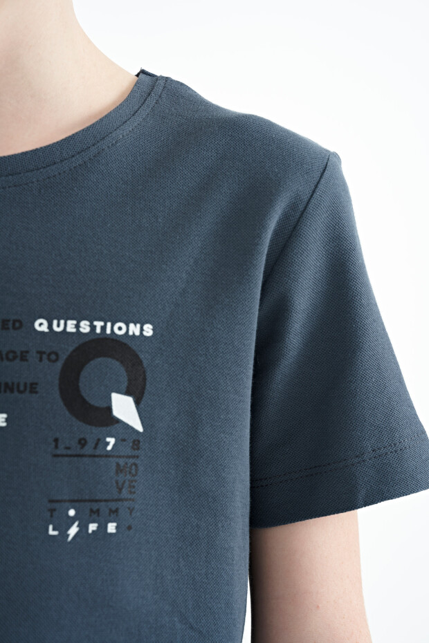 Orman Yeşili Baskı Detaylı O Yaka Standart Kalıp Erkek Çocuk T-Shirt - 11145 - 5