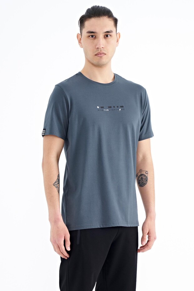 Orman Yeşili Baskı Detaylı O Yaka Standart Kalıp Erkek T-Shirt - 88168