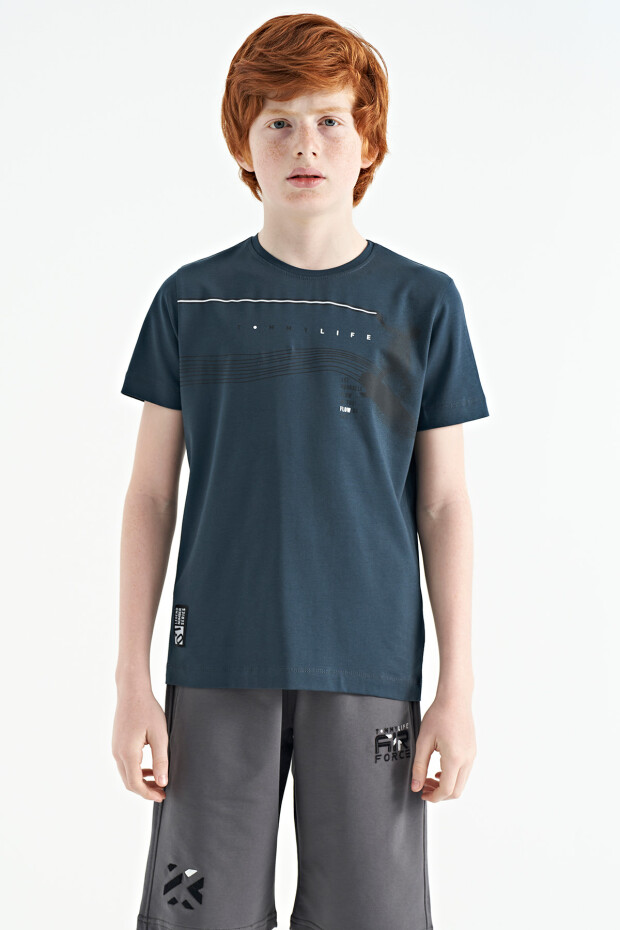 Orman Yeşili Baskı Detaylı Standart Kalıp O Yaka Erkek Çocuk T-Shirt - 11133