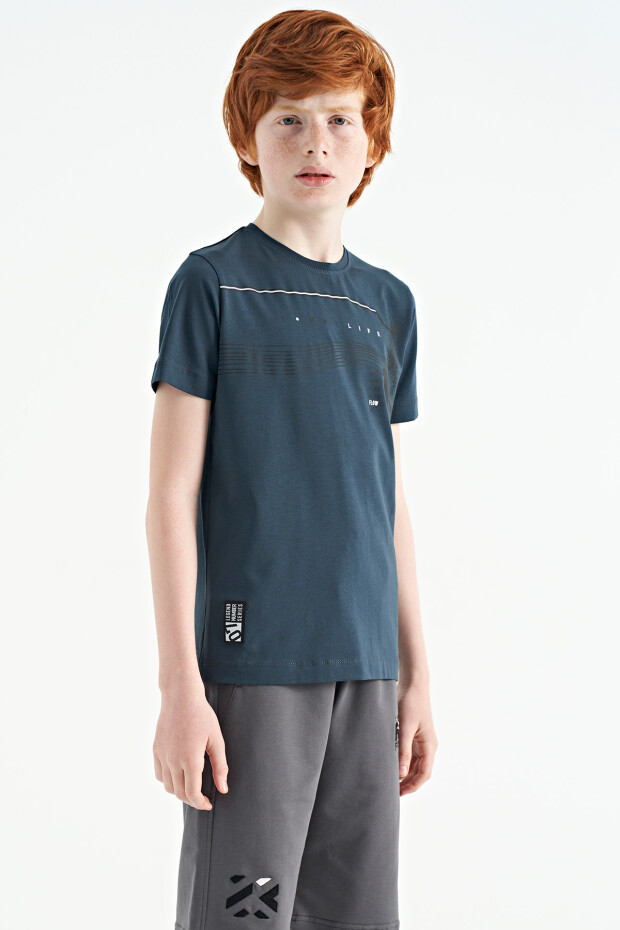Orman Yeşili Baskı Detaylı Standart Kalıp O Yaka Erkek Çocuk T-Shirt - 11133